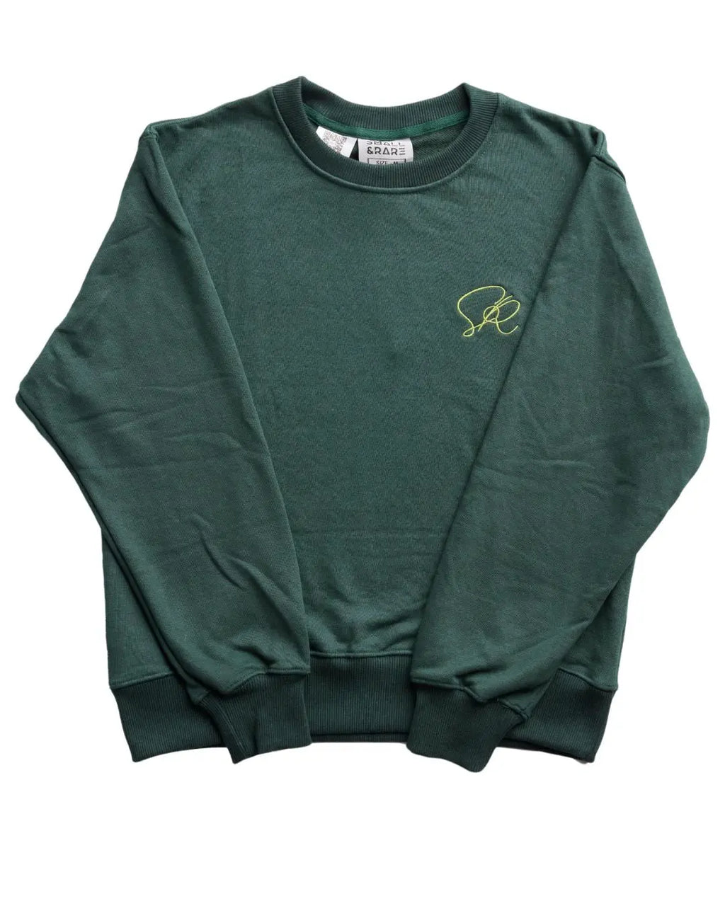 Small and Rare green cotton crewneck sweatshirt with relaxed fit, ribbed neckline and long sleeves in vibrant forest green