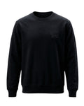 Product shot of Black Core crewneck sweatshirt featuring black embroidered insignia on left chest.