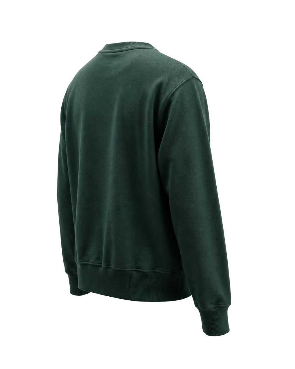 Product shot of Essential Green Crewneck Sweatshirt from the side-back angle.