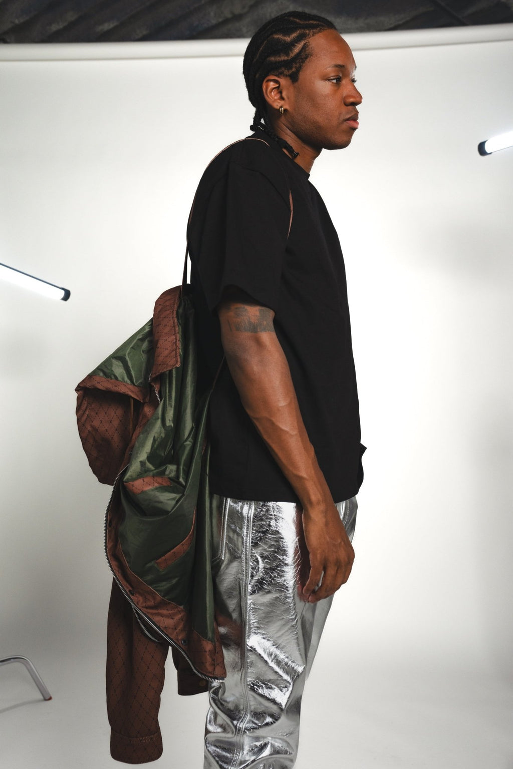 Close-up of the Versa Workwear Jacket’s textured cotton-blend fabric, showcasing the durable brushed surface and subtle