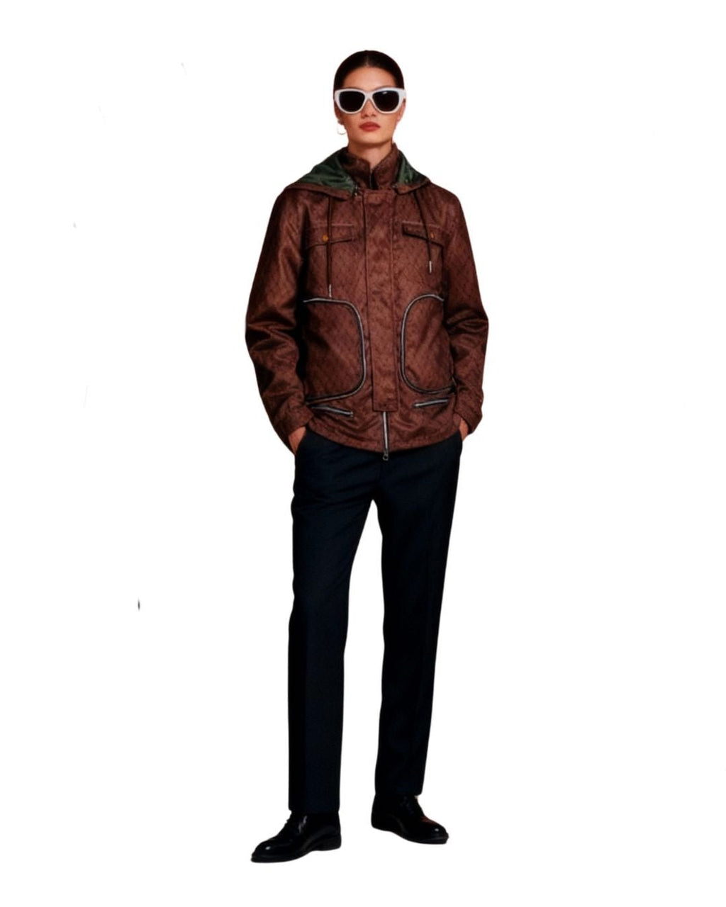 Close-up of the Versa Workwear Jacket's navy woven fabric, highlighting subtle textured pattern and reinforced stitch